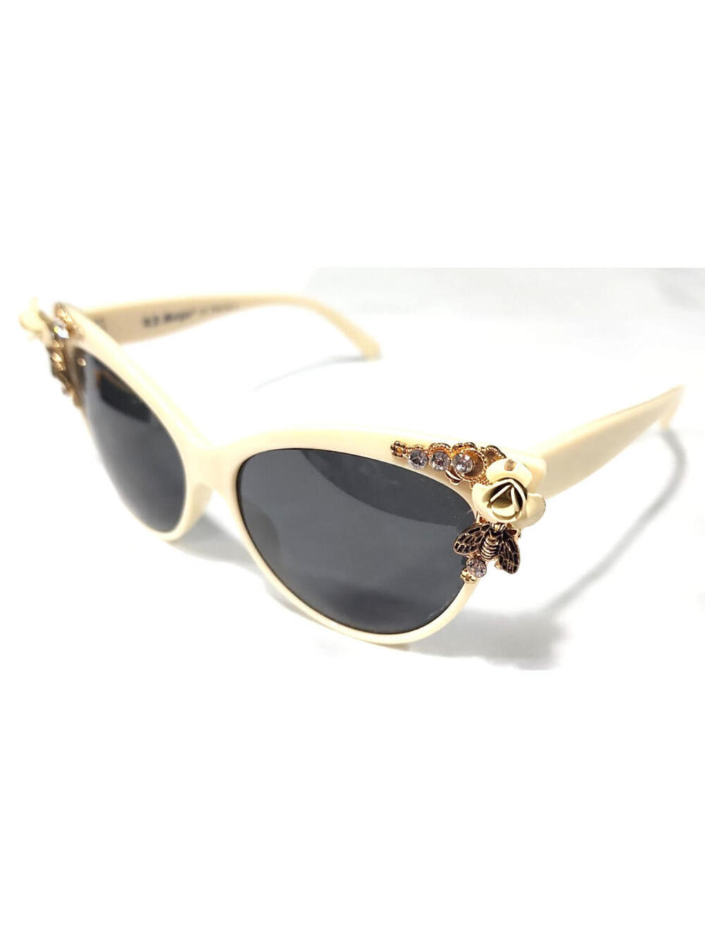 A.J. Morgan 59045 White Roses Gemstones Cat Eyes Oversized Sunglasses